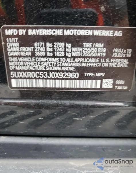 2018 BMW X5 xDrive35I из США, поврежденный, VIN 5UXKR0C53J0X92960